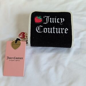 Juicy Couture Black Wallet with Strawberry Patch & Heart Charm
